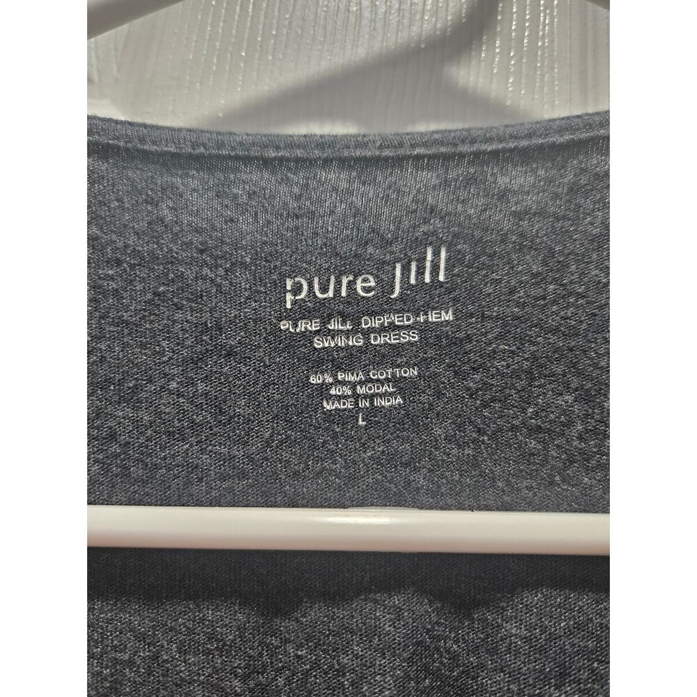 Pure Jill Gray Dipped Hem Swing Dress Long Sleeve Soft Knit L Minimalist - Picture 2 of 5